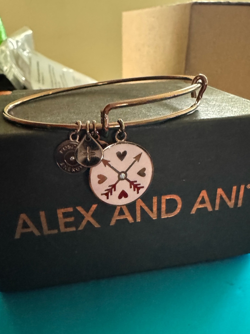 Alex and Ani Rose Gold Heart & Arrow Enamel Charm Bangle -2